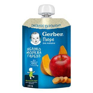 Пюре Gerber 150 г яблуко, морква, гарбуз 1600383 фото